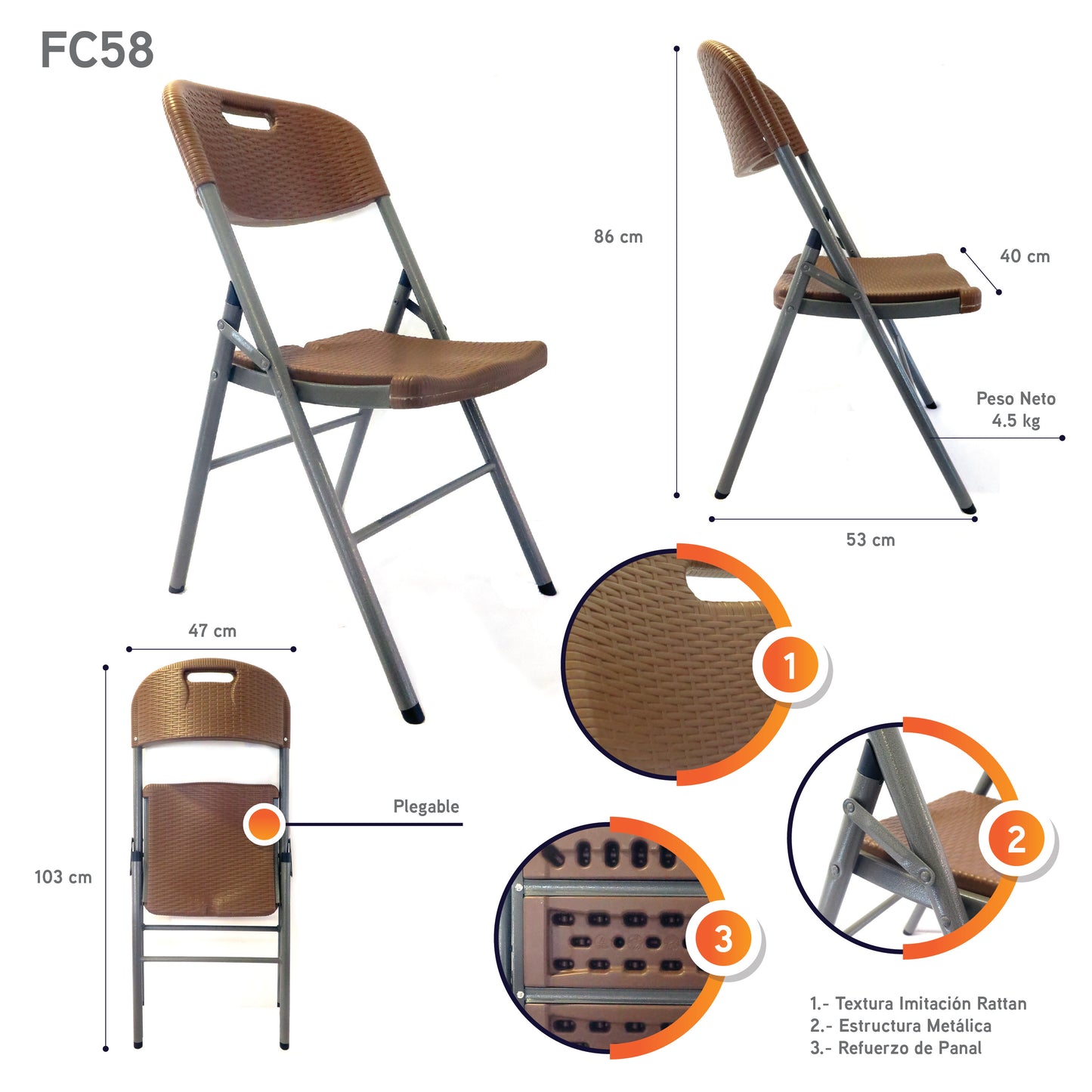 Silla Plegable De Plástico Imitación Rattan