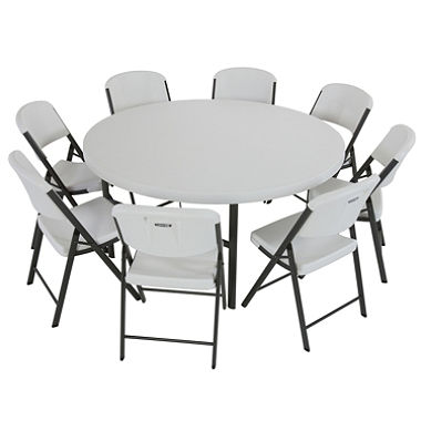 MESA REDONDA PLEGABLE DE PLÁSTICO TIPO PORTAFOLIO 1.50 M