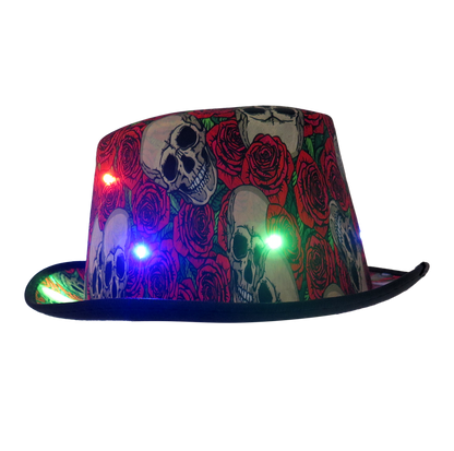 SOMBRERO DE CALAVERAS Y ROSAS CON LUZ